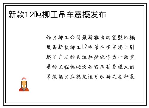新款12吨柳工吊车震撼发布
